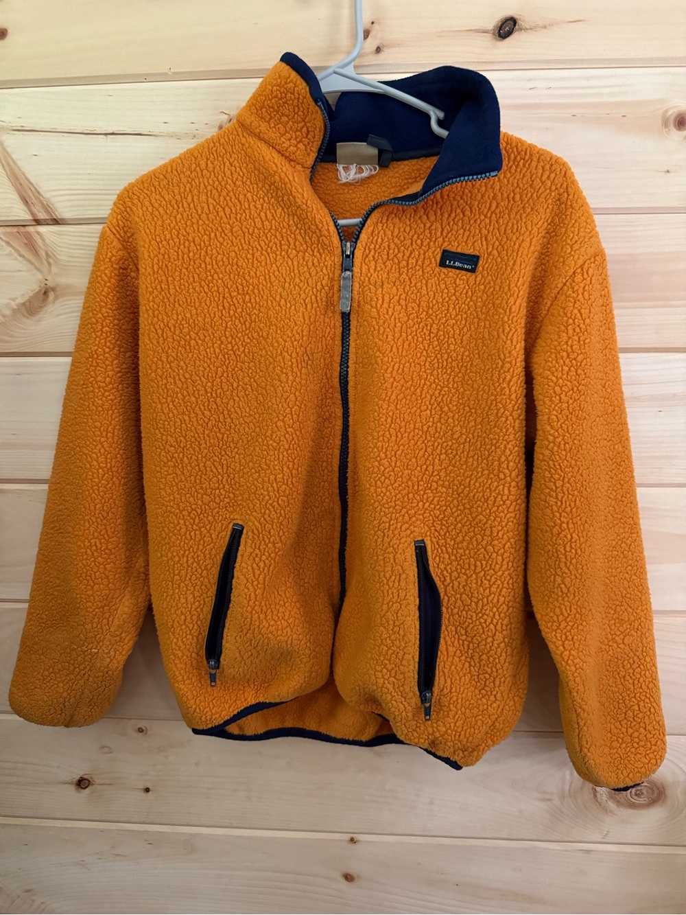 L.L. Bean Two-Tone Navy and Orange Sherpa Zip Jacket